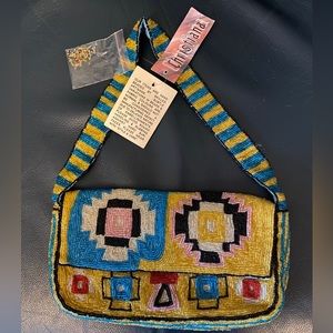 Bright colorful hand beaded Boho baguette handbag. Amazing With tags & vintage